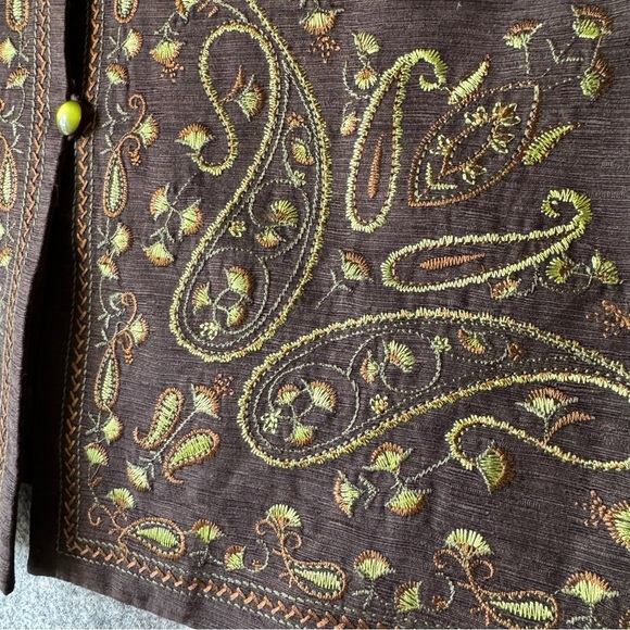 Silk Land Petite Brown Embroidered Mandarin Collar Boho Festival Jacket Size S - Picture 3 of 16